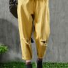 Elastic Waist Pocket Cotton Casual Pants - Image 7