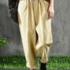 Elastic Waist Pocket Cotton Casual Pants