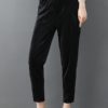 Elastic Waist Pockets Solid Color Velvet Pants - Image 4