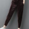 Elastic Waist Pockets Solid Color Velvet Pants - Image 9