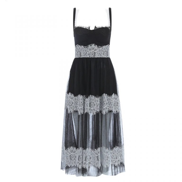 Elegant Lace Evening Party Midi Dress - Image 4