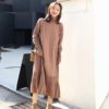 Elegant Loose A-line Ruffles Knitted Pullover Vestidos Sweater Dress - Image 3