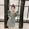 Elegant Ruffle  Puff Long Sleeve Mini Dress