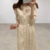 Elegant Single Breasted O-neck Lace Up Sweater Dress - Image 2