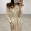Elegant Single Breasted O-neck Lace Up Sweater Dress - Image 3