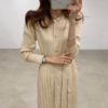 Elegant Single Breasted O-neck Lace Up Sweater Dress - Image 4