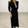 Elegant Single Breasted O-neck Lace Up Sweater Dress - Image 5