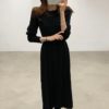 Elegant Single Breasted O-neck Lace Up Sweater Dress - Image 6