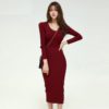 Elegant V-neck Full Sleeve Skinny Sweater Dress
