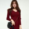 Elegant V-neck Full Sleeve Skinny Sweater Dress - Image 5