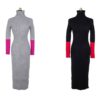 Fashion Patchwork Hit Color Knitted Cotton Skinny Sweater Dress - Image 6