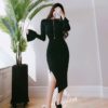 Flare Sleeve Knitted Sweater And Hip Packaged Skirt - Image 3