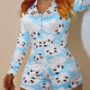 Floral Print Jewel Neck Long Sleeves Buttons Polyester Skinny Jumpsuit - Image 4