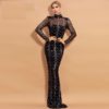 High Neck Sequin Long Sleeve Party Maxi Dresses - Image 4