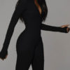 Jewel Neck Long Sleeves Zipper Polyester Tapered Fit  Playsuit Jumpsuits - Image 2