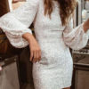 Jewel Neck Sexy Sequins Long Sleeves Puffed Sleeves Club Dress