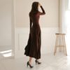 Lace Up Slim Waist Solid Knitted Pullover Sweater Dress - Image 2