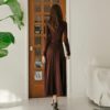 Lace Up Slim Waist Solid Knitted Pullover Sweater Dress - Image 3