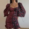 Lantern Sleeve Sexy Patchwork Bodycon Mini Dress