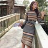 O-Neck Elegant Striped Vintage Slim Sweater Dress