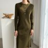 O-Neck Single-Breasted Straight Sweater Dress