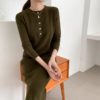 O-Neck Single-Breasted Straight Sweater Dress - Image 2