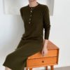 O-Neck Single-Breasted Straight Sweater Dress - Image 3