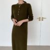 O-Neck Single-Breasted Straight Sweater Dress - Image 4