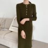 O-Neck Single-Breasted Straight Sweater Dress - Image 5