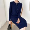 O-Neck Single-Breasted Straight Sweater Dress - Image 7