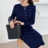 O-Neck Single-Breasted Straight Sweater Dress - Image 8