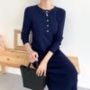 O-Neck Single-Breasted Straight Sweater Dress - Image 11
