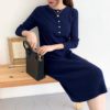 O-Neck Single-Breasted Straight Sweater Dress - Image 12