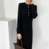 O-Neck Single-Breasted Straight Sweater Dress - Image 16