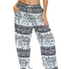 Raised Waist Lace Up Animal Print Loose Leg Long Trousers