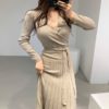 Sexy V-Neck Belted Knit Sweater Dresses - Image 2