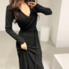 Sexy V-Neck Belted Knit Sweater Dresses - Image 6