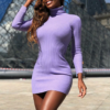 Sexy slim fit dress Solid color tight high collar long sleeve dress - Image 5
