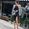 Slim Hip Packaged Slash-Neck Side Slit Knitted Cotton Sweater Dresses - Image 2