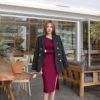 Slim Hip Packaged Slash-Neck Side Slit Knitted Cotton Sweater Dresses - Image 4