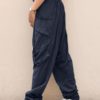 Solid Elastic Waist Button Casual Pants - Image 6