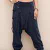 Solid Elastic Waist Button Casual Pants