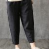 Solid Elastic Waist Casual Cotton Pants - Image 2