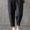 Solid Elastic Waist Casual Cotton Pants - Image 3