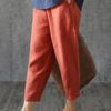 Solid Elastic Waist Casual Cotton Pants