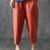 Solid Elastic Waist Casual Cotton Pants - Image 5