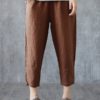 Solid Elastic Waist Casual Cotton Pants - Image 7