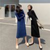Solid Turtleneck Knitted  Elegant Sweater Dress