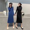 Solid Turtleneck Knitted  Elegant Sweater Dress - Image 2