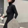 Solid Turtleneck Knitted  Elegant Sweater Dress - Image 12